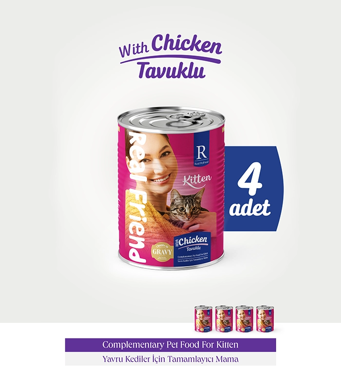 RF4024_Real Friend Kitten CIG Chicken_x4 Real Friend Yavru Kedi Maması Tavuklu Parça Etli Soslu Konserve 400 Gr - Görsel 1