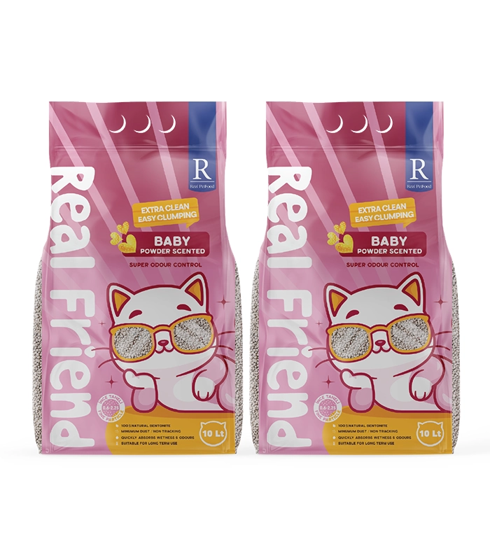 Real Friend Bebek Pudrası Kokulu Premium 0 Doğal Topaklanan Kedi Kumu 10 Lt x 2 Real Friend Bebek Pudrası Kokulu Premium %100 Doğal Topaklanan Kedi Kumu 10 Lt x 2 - Görsel 1